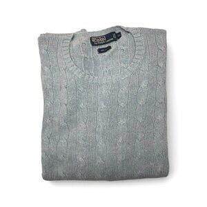 Polo Ralph Lauren Sweater Mens XL Blue Cable Knit 100% Silk Fisherman Preppy